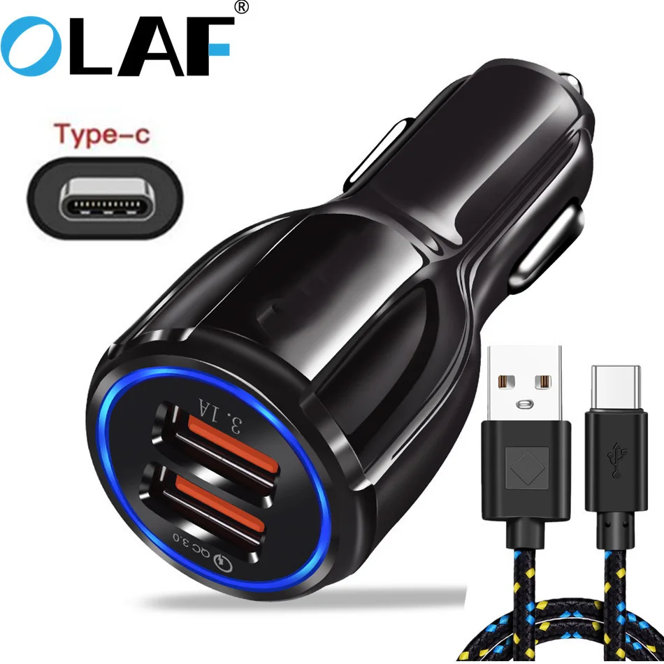 

Olaf Mobile Phone Chargers Quick Charge 3.0 Fast car Charger 1m Nylon Type C USB cabl For Samsung s8 s9 s10 plus Huawei P20 P30
