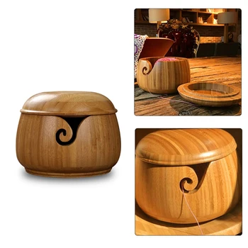 

DIY Wooden Round Wool Bowl Storage Box Organizer Knitted Crochet Wool Storage Bowl Eco-Friendly Handmade Sewing Supplies