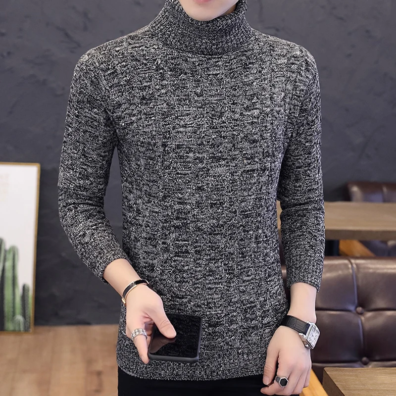 Осень однотонный цветной джемпер мужской водолазка зимний свитер высокая эластичность Тонкий пуловер мужской трикотаж Мужская одежда 7873 - Цвет: 941 Grey