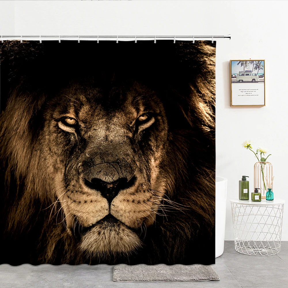 Rideau De Douche Safari Tigre De Sibérie - Dimensions 175x180 Cm, Polyester, Motif Jungle