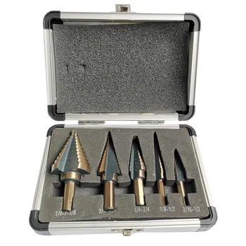 

5pc Large Cobalt Hss Step Titanium Cone Drill Hole Cutter Bit Multiple Hole 50 Sizes Step Drill Bit W/ Case Power Tool Drill Bit
