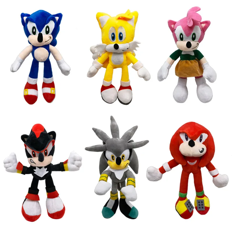 Set of 6pcs Sonic The Hedgehog Plush Knuckles Silver Tails Stuffed Soft Toy Gift 