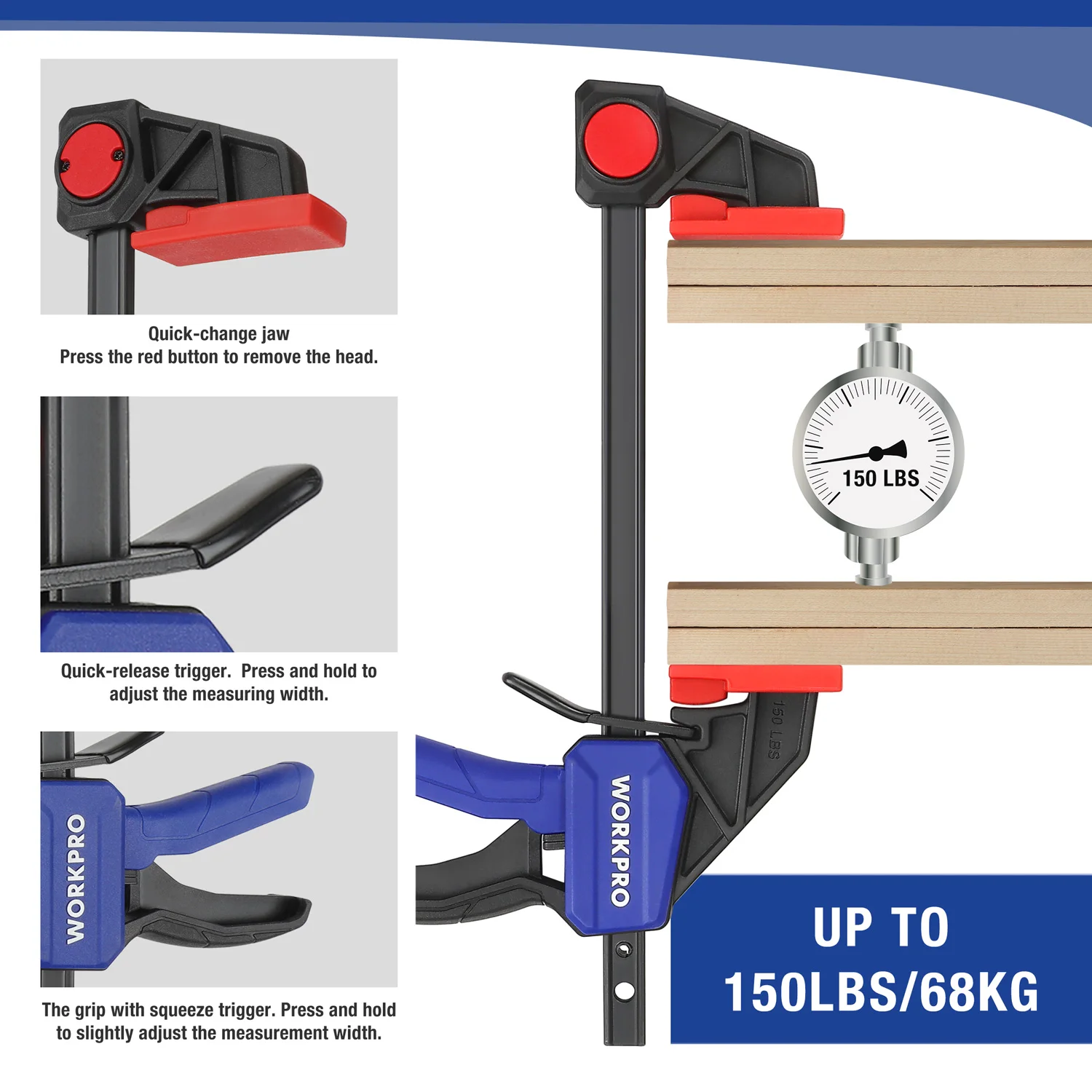 WORKPRO Ratchet Bar Clamp Set 2PC 6-Inch/12-Inch Quick Release One-Handed Heavy-Duty Bar Clamp Spreader Woodworking