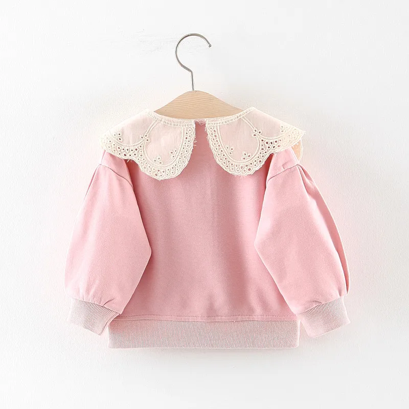 Baby Girls Autumn Clothing Princess Coat Girls Solid Color Tops Lace Collar Coat Long Sleeve Peter Pan Collar Cardigan