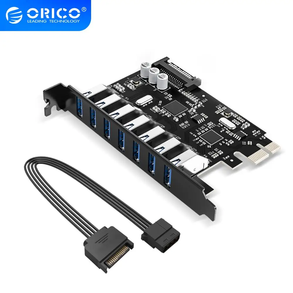 Высокоскоростная USB 3,0 7 портов PCI E Express card ORICO с 15 контактным SATA разъемом питания PCIE, микросхемы VL805 и VL812|port sata|usb3.0 pci-epci-e usb3.0 | АлиЭкспресс