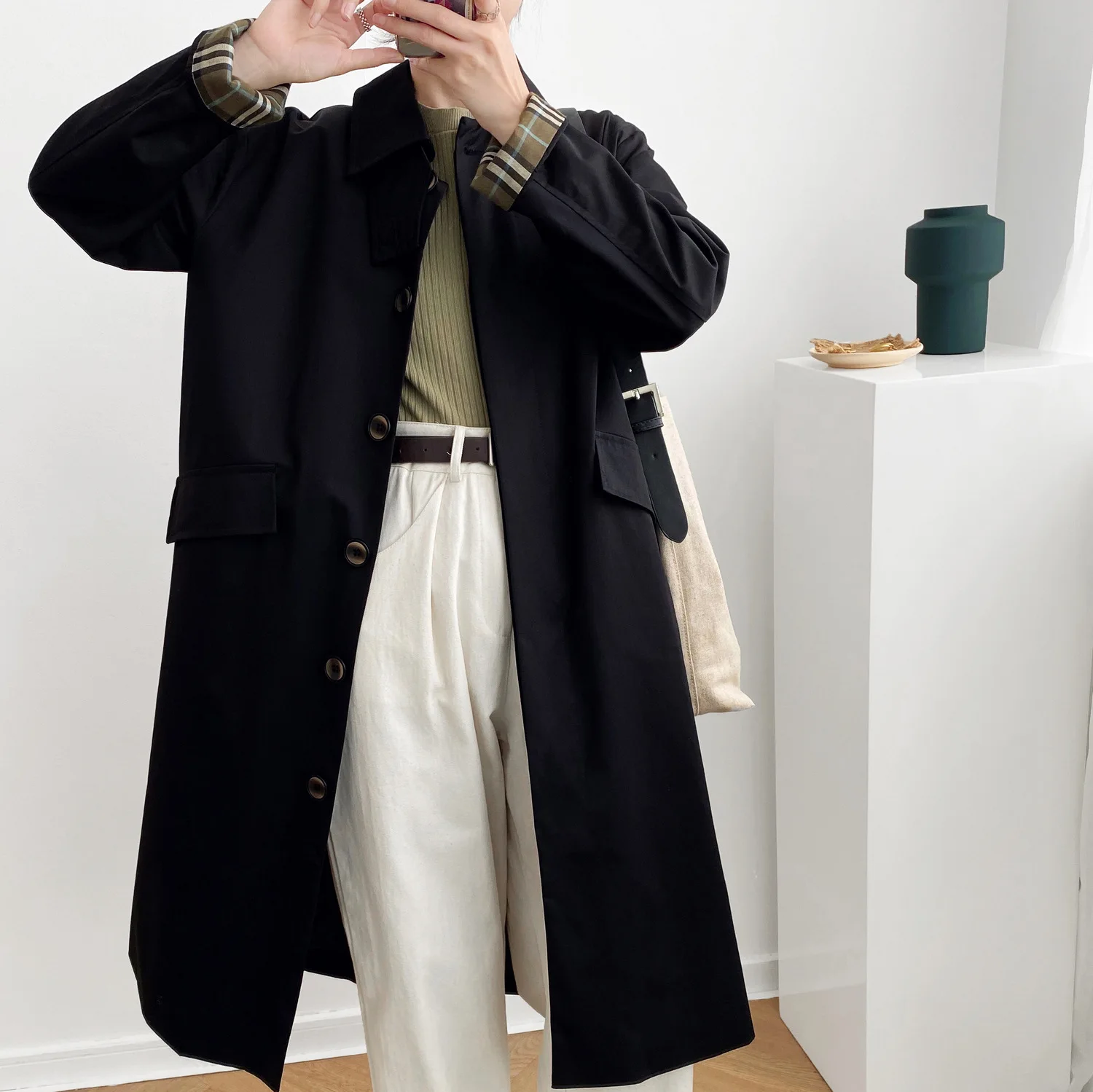 Mooirue Women's Trench Coat 2020 Autumn New Style Chic Single-breasted Solid Color Long Knee-length Female Coats