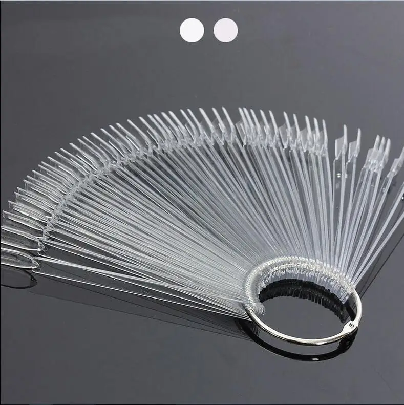 50PCS False Nail Tips Fan shaped Fake Nail Art Tips Polish UV Gel Sticker Decoration Display Stick Gel Salon Tool Clear Natural