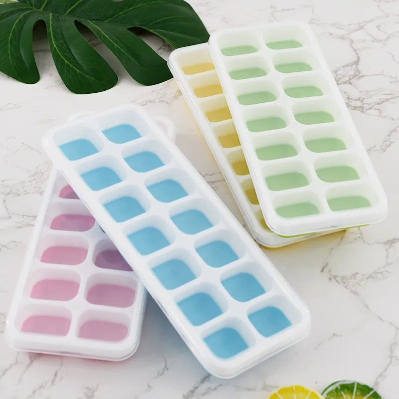14 Grid Silicone Popsicle Ice Tray Mould Household Three-dimensional Square Cube Molds with Clear Cover Kitchen Accessories |