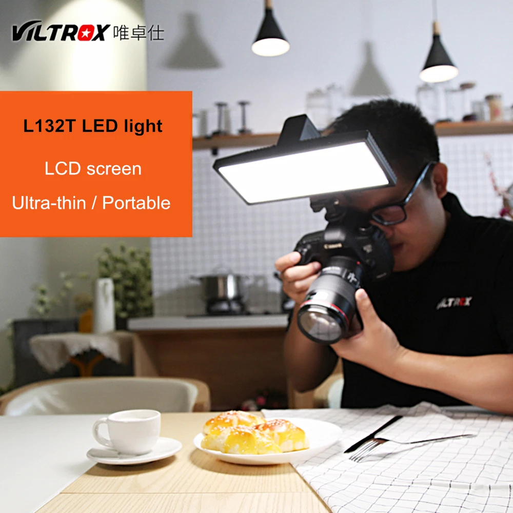 Viltrox L132T LED Video Light Ultra Thin LCD Display Bi-Color & Dimmable DSLR Studio Light Lamp Pan - 32798639265