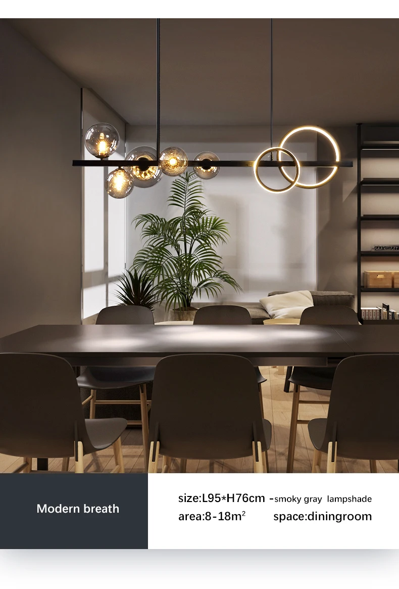 wagon wheel chandelier Black Pendant Light For Home Kitchen Dinning Room Table Nordic Glass Hanging Lamp Gold LED Ceiling Chandelier Smoky Gray Bulb kitchen chandelier