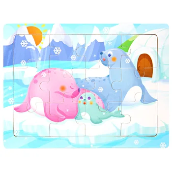 

Animals 12 Piece Elephant Polar Bear Deer Squirrel Wooden Puzzle Early Education Children Bottom Box Puzzle Toys For Children