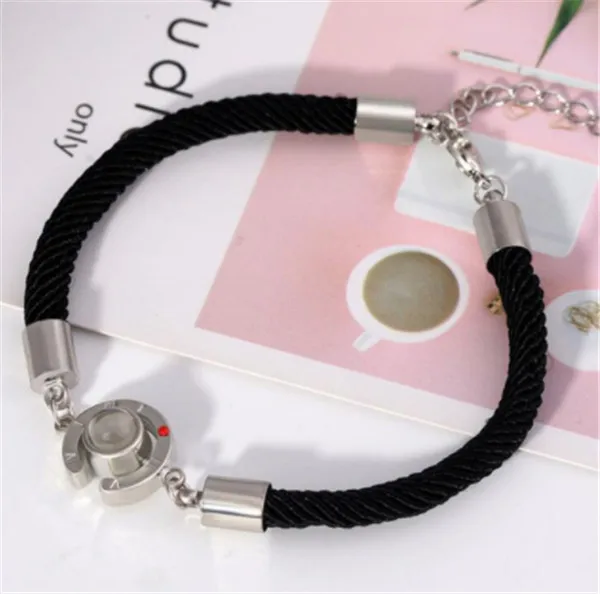 round black rope Очаровательные подарки на день Святого Валентина, 100 языков, браслет с надписью I Love You Memory для женщин, розовое золото, римские цифры, свадебные браслеты, ювелирные изделия - Окраска металла: round black rope