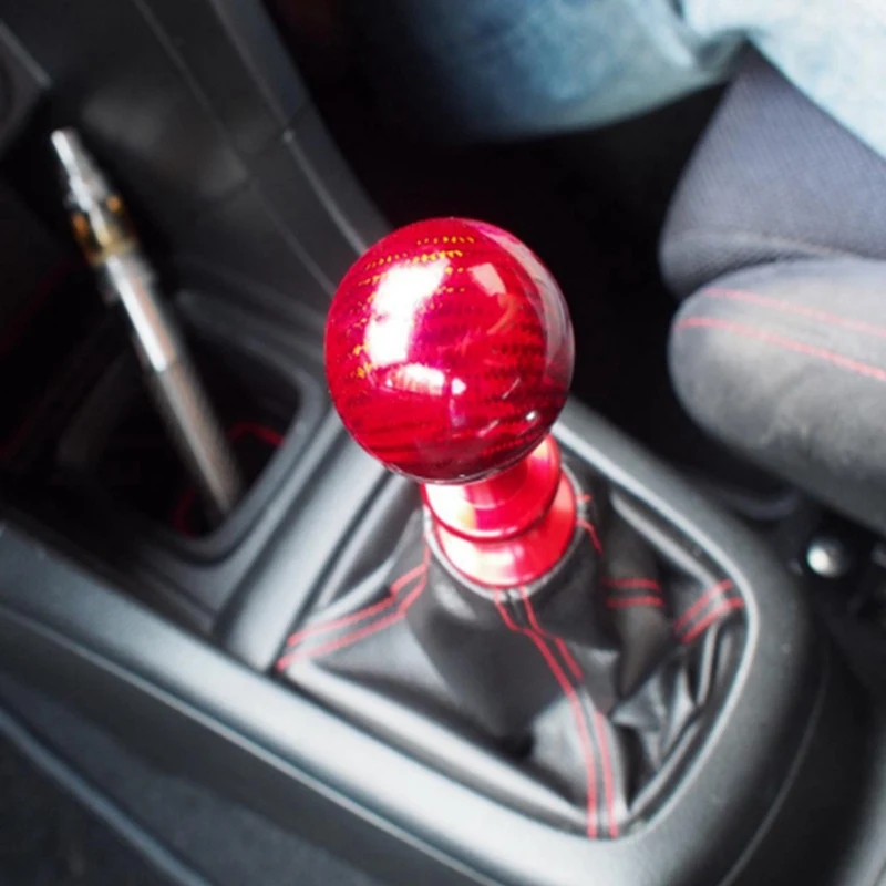 Universal Car Gear Shift Knob Round Ball Shape Black Carbon Fiber Universal with Adapters