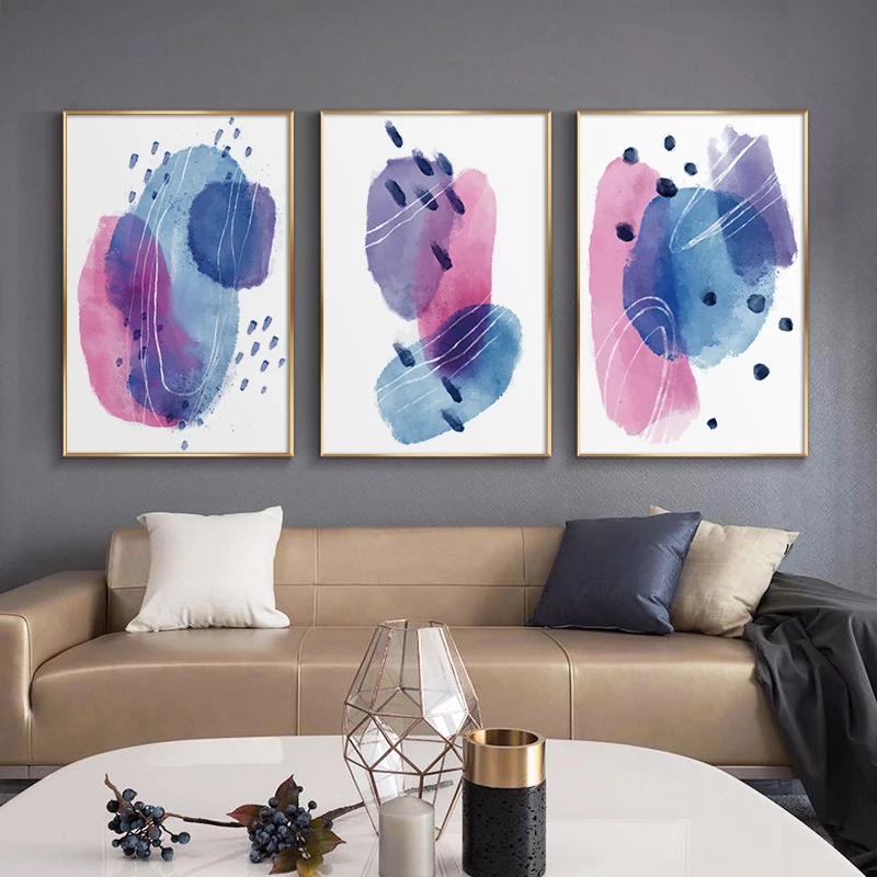 

Nordic Blue Purple Pink Ink Posters And Prints Abstract Canvas Painting Art Wall For Living Room Bedroom Modern Home Decoration