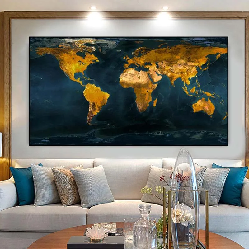 RELIABLI ART World Map Black and White Pictures Classic Style Canvas Paintings Modern Home Wall Decoration Posters Frameless
