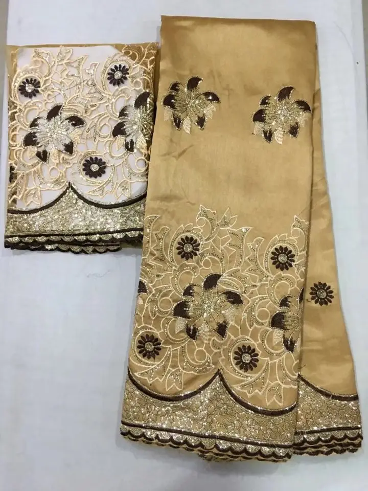 5Yards New fashion khaki George lace fabric with embroidery and 2yards french for clothes OG7-3 | Дом и сад