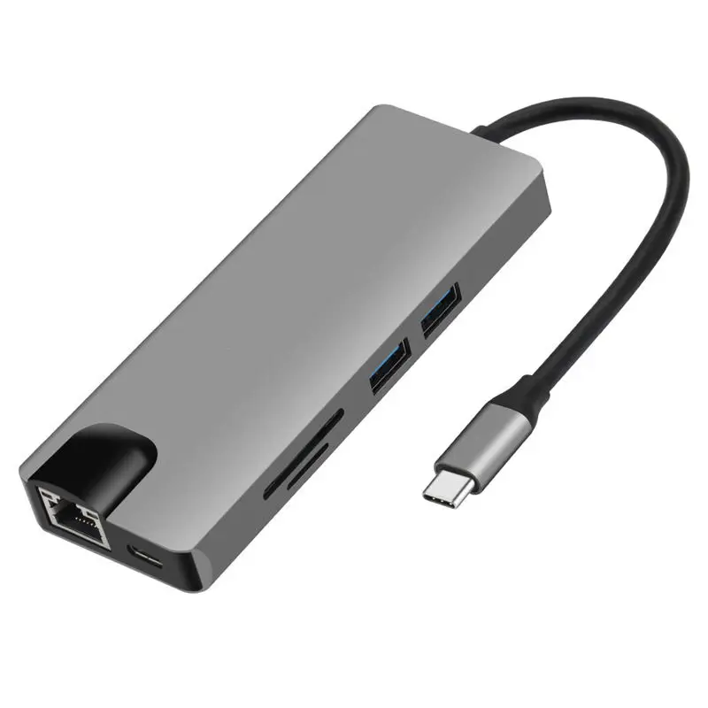 

9 In 1 Type C To 2 USB SD TF Card Lan Vga Hdmi USBC 3.5mm Aux Jack Adapter Hub Extend PD Charge Dock 1000 Mbps Rj45 Otg Display