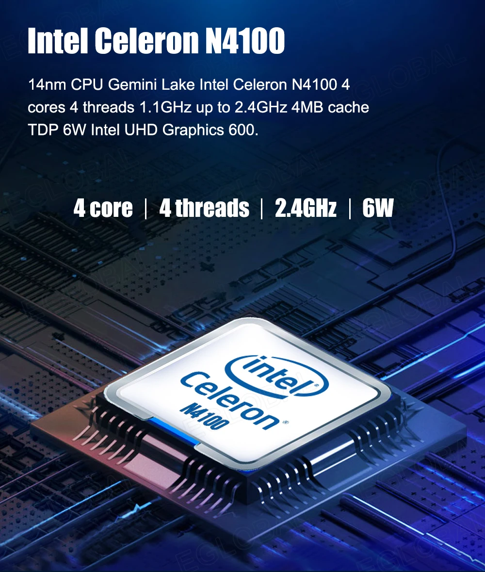 Eglobal Palm Computer with Intel Celeron N4100 Quad-Core, 8GB LPDDR4, 128GB SSD, 2.4G/5G WiFi, BT4.2, Mini PC - Windows 10 Pro Description Image.