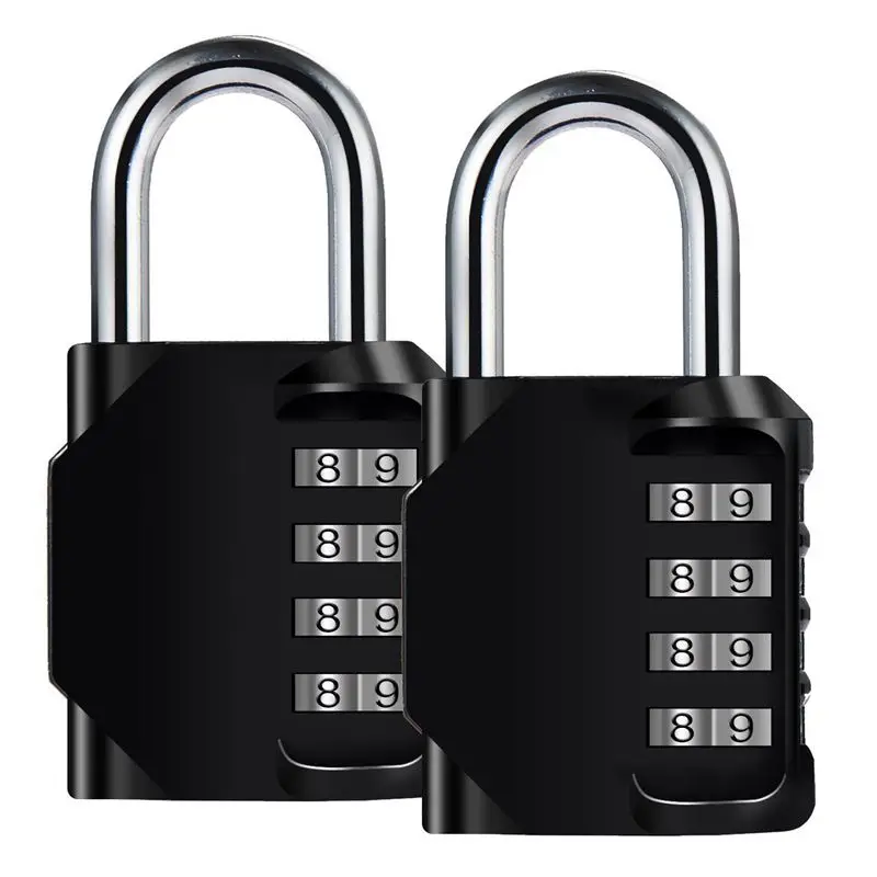 

2 Pack 4-Digit Waterproof and rustproof lock zincl alloy and steel clasp for school sports locker storage case - black