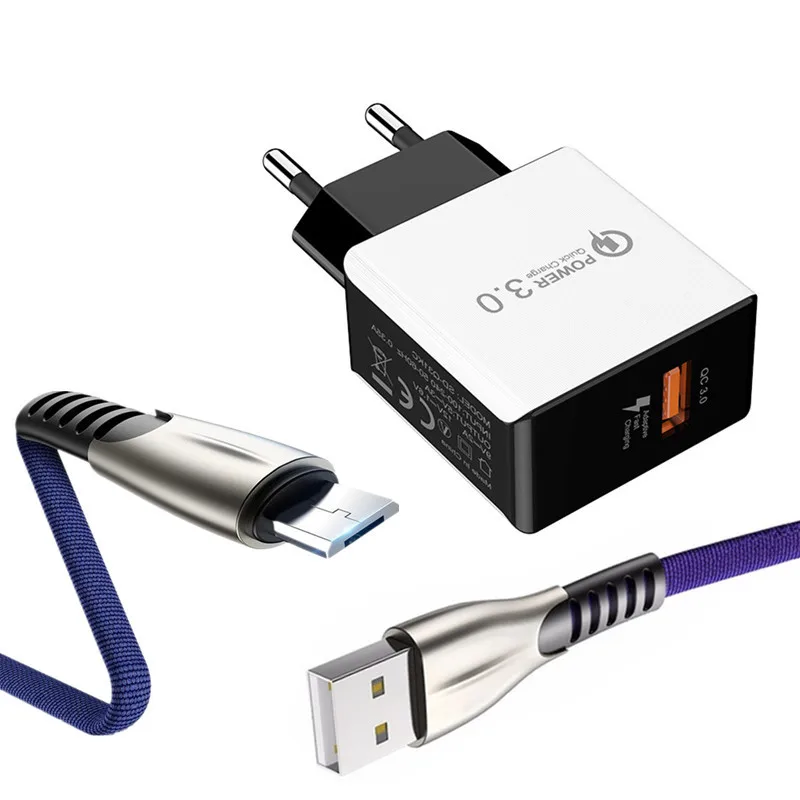 EU charger and cable Vivo Z5x S1 QC 3,0 USB быстрое зарядное устройство Micro USB кабель для samsung Galaxy A10 A5 A7 huawei Y5 Y7 7A Honor 8X - Тип штекера: EU charger and cable