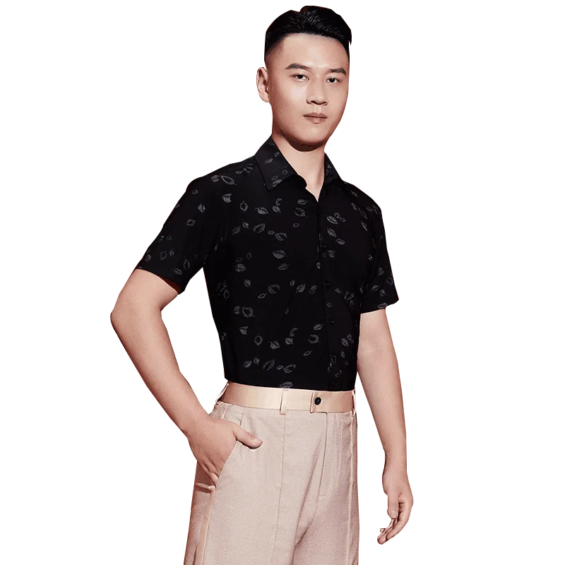 Short sleeve Мужские топы для латинских танцев плюс размер современное бальное Вальс Танго сценическая мужская Одежда для танцев для взрослых футболки для выступлений DWY2249 - Цвет: Short sleeve