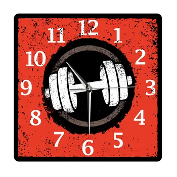 

Fitness Dumbbell Exercising Healthy Lifestyle Non ticking Acrylic Printed Wall Hanging Watch Body Building Gym Decor Wall Clock