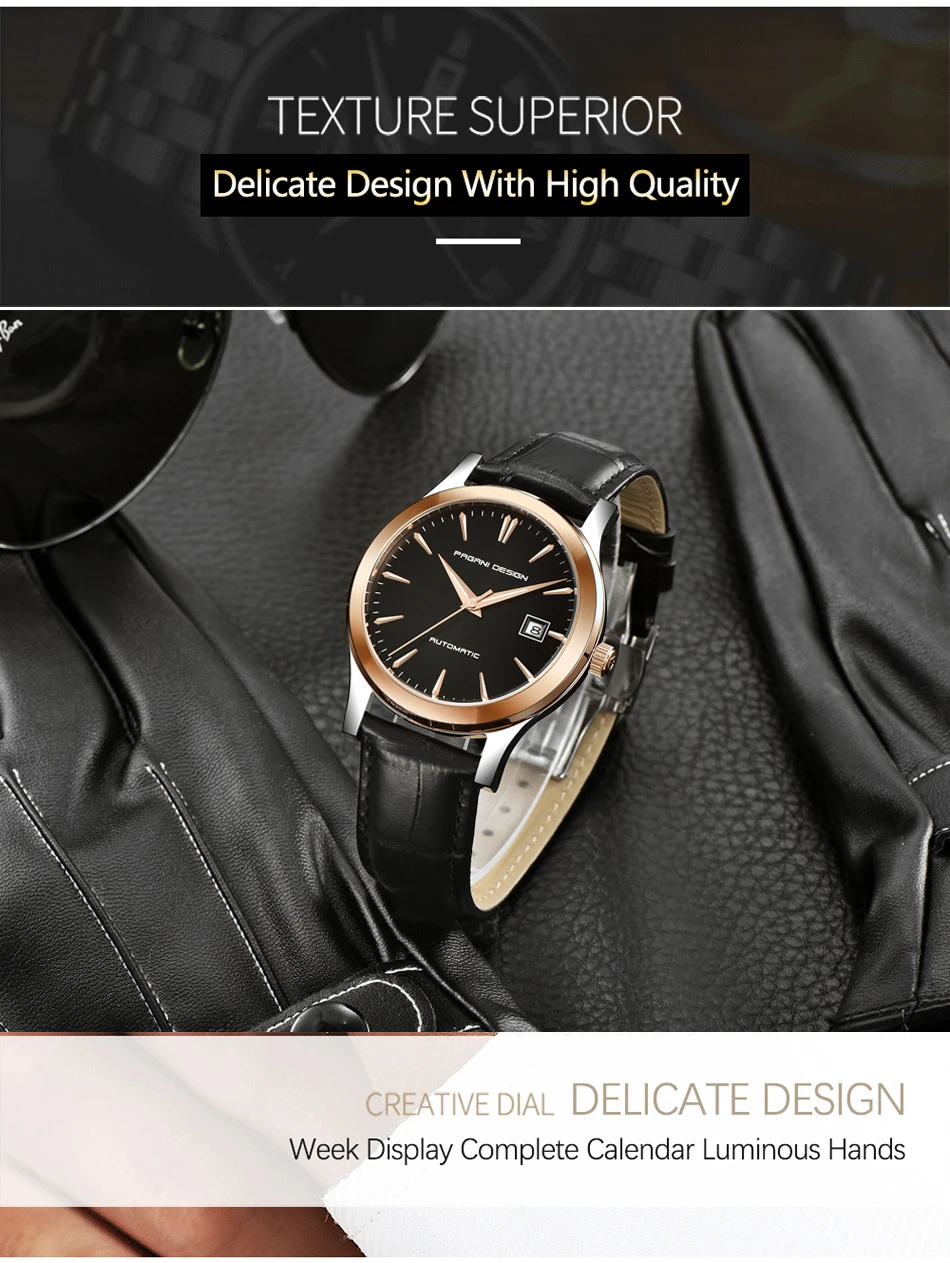 2021 New PAGANI DESIGN Luxury Men Mechanical Watches Business 100m Waterproof Clock Genuine Leather Automatic Watch Reloj Hombre