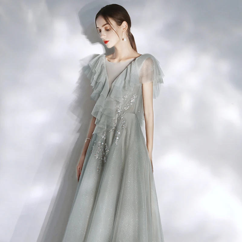 Robe De Soiree Тюлевое вечернее платье с пайетками длинное вечернее платье Abiye Gece Elbisesi торжественное платье