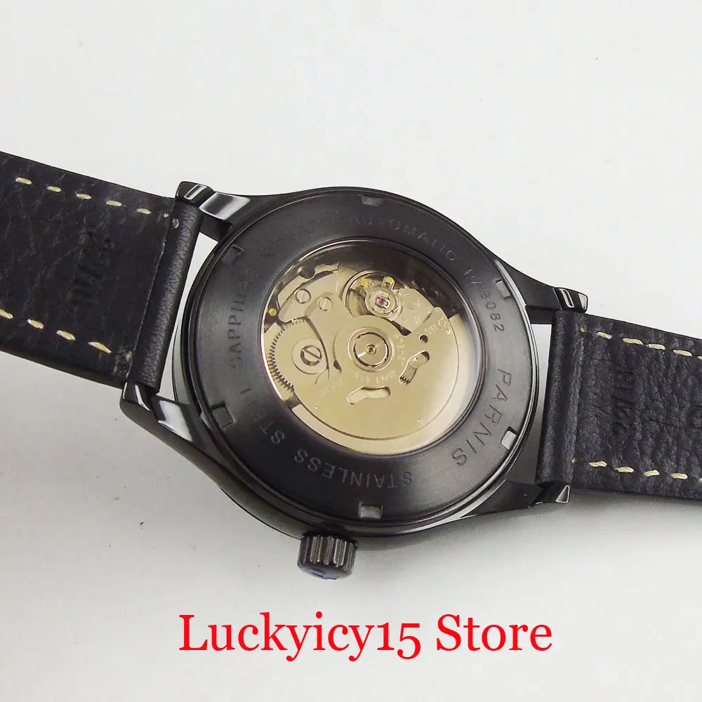PARNIS PVD позолоченные наручные часы Механические Мужские часы с сапфировым стеклом функция даты 42 мм NH35A Move men t