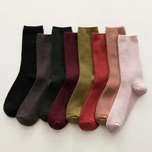 Новые модные женские хлопковые носки, женские кашемировые носки с вертикальными полосками, одноцветные носки с ворсом