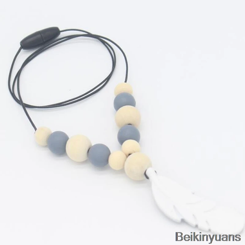 Детский силиконовый прорезыватель, перо, ожерелье, игрушка, пищевой силикон, ювелирное изделие, детские зубы, жевательные перья, подвеска, детский Прорезыватель