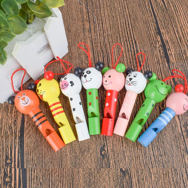 1pc Funny Wooden Toys Cartoon Animal Whistle Key Hanger Early Education Music Instrument Toy For Baby Children Gift Random Color 2
