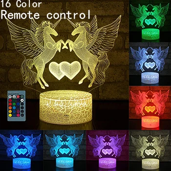 Style1 16 colors 3D светильник Единорог Лошадь ночной Светильник сенсорная настольная лампа 7 цветов Изменение, Оптическая иллюзия Лампа Led Рождественские подарки Декор Светильник - Цвет: Style1 16 colors