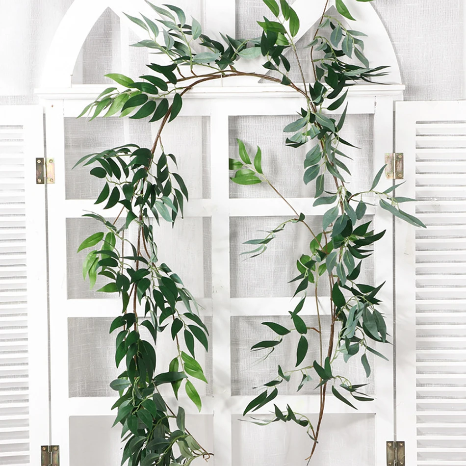 

1.7m Artificial Rattan Silk Leaf Green Leaves DIY Garland Decor On The Window Door Wedding Decorations Bride DIY Wreath Flowers