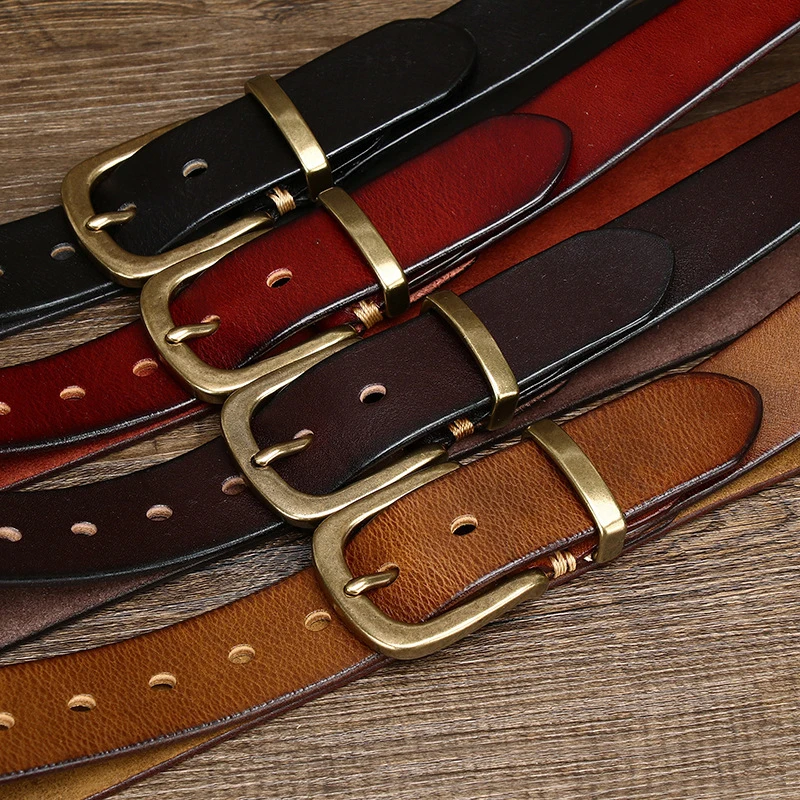 3.8CM Genuine Leather Belt For Men Copper Buckle Jeans Cowskin Casual Belts Cowboy Waistband Male Fashion Designer leather belt waist belt mens belt jeans belts
