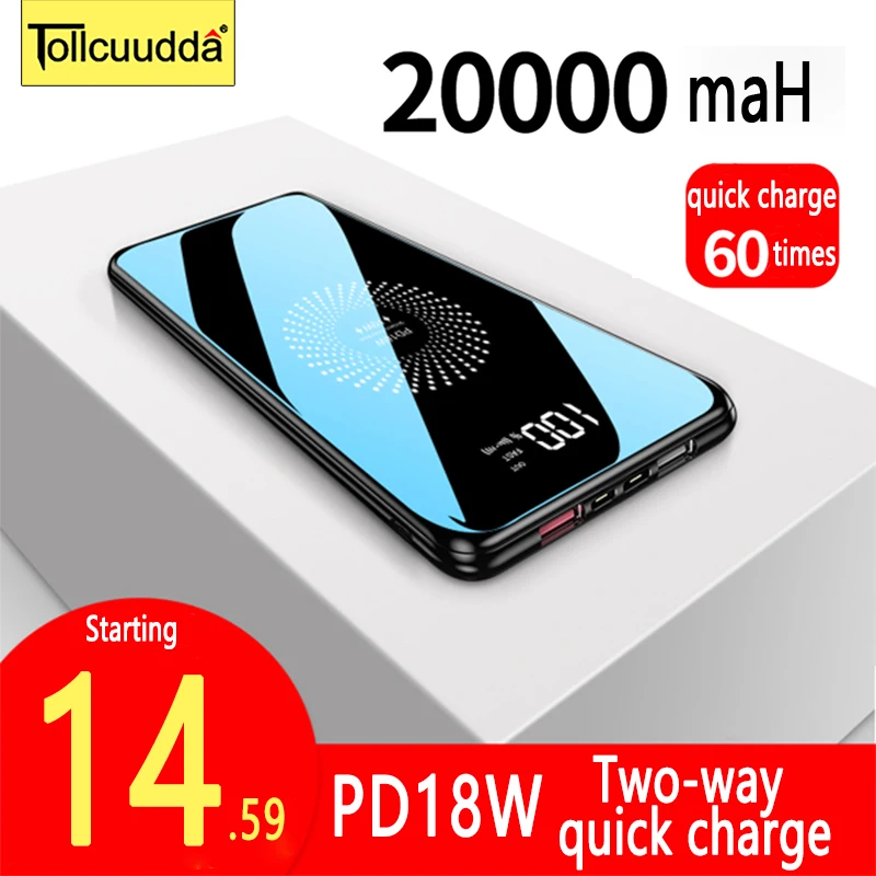 Mini Power Bank 20000mah Powerbank pd 18W Batterie Externe Wireless Charger Quick Charge Fast Type c | Мобильные телефоны и