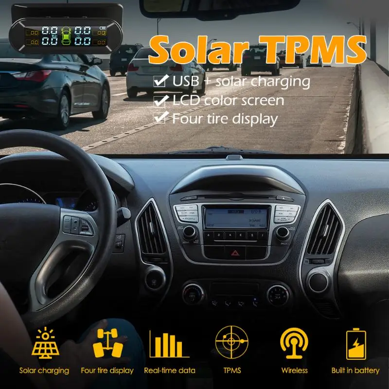 Простота автомобиля TPMS Солнечная usb зарядка ЖК-дисплей автомобильная система контроля давления в шинах Система контроля давления в шинах s