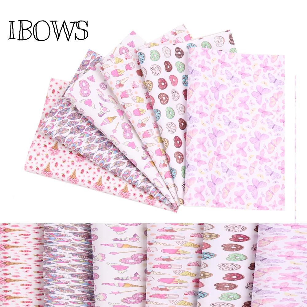 

IBOWS 22*30cm 1pc Valentine's Day Faux Synthetic Leather Sheet Flower Heart Printed Fabric DIY Hair Bows Holiday Home Decoration