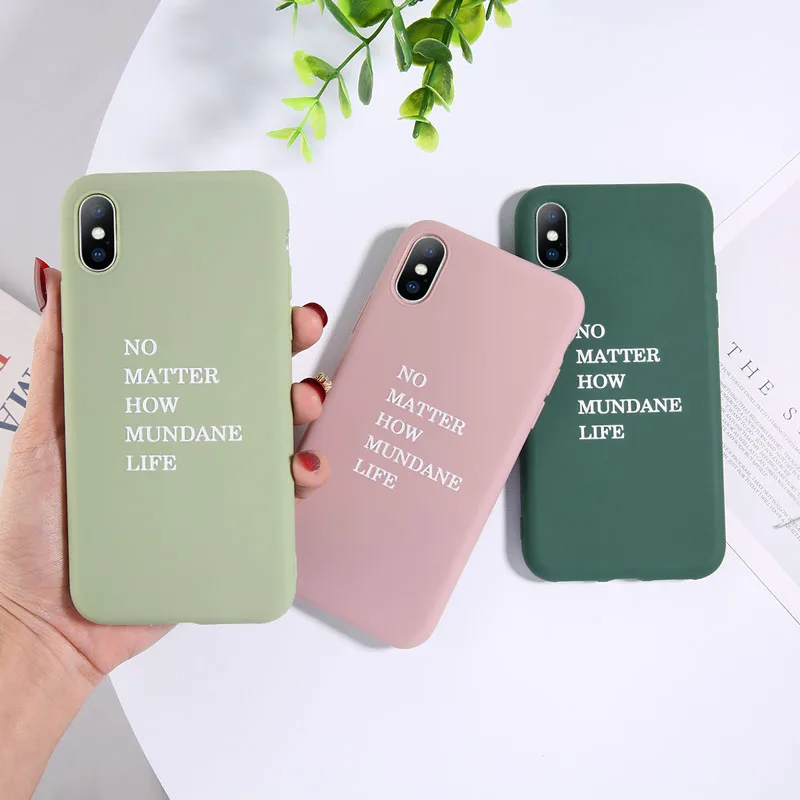 

Ottwn Candy Color Simple Letters Phone Case For iPhone X XR Xs Max Soft TPU Silicone Couples Back Cover For iPhone 6 6s 7 8 Plus