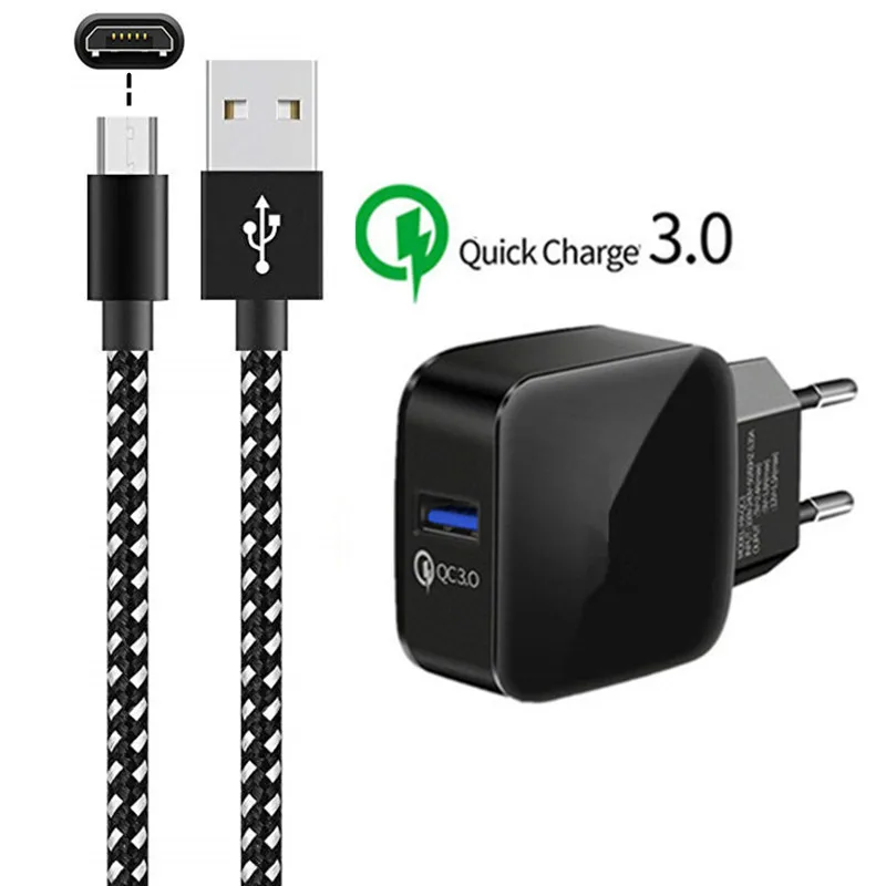 EU charger 1M Cable Micro USB кабель для передачи данных для samsung Galaxy huawei honor 8X 7X 8A 7A 8C 7C 6X Android Phone QC 3,0 Quick Charge Adapter EU charger - Цвет: EU charger 1M Cable