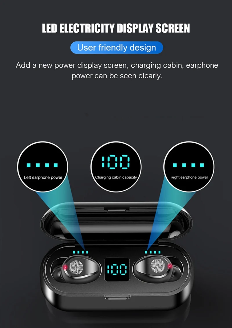 Водонепроницаемый Встроенный аккумулятор светодиодный дисплей беспроводной Bluetooth 5,0 наушники F9 TWS с 2000 мАч Внешний аккумулятор сенсорное управление басовая гарнитура