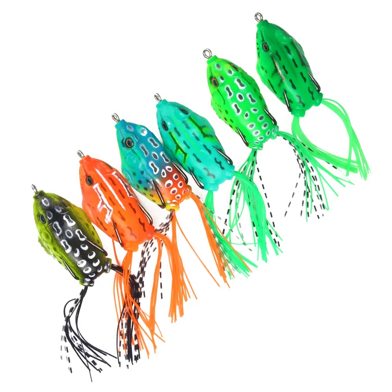 

Frog Fishing Lure 14g/6cm TopWater Soft Bait Pike Wobblers Artificial Bait Fishing Tackle Ray Frog With feather 6 colors