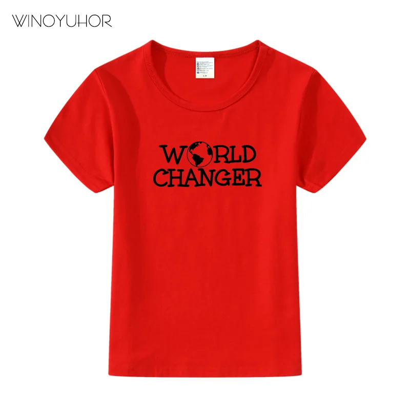 Детская футболка с надписью «World Changer» футболка для мальчиков и девочек, детская одежда для малышей футболки с круглым вырезом и смешной короткий рукав