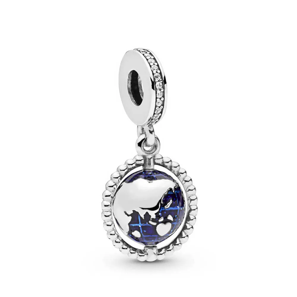 XIAOYI 925 new sterling silver globe propeller airplane telescope pendant decorated Pandoras with red hot air balloon charm - Цвет: Синий