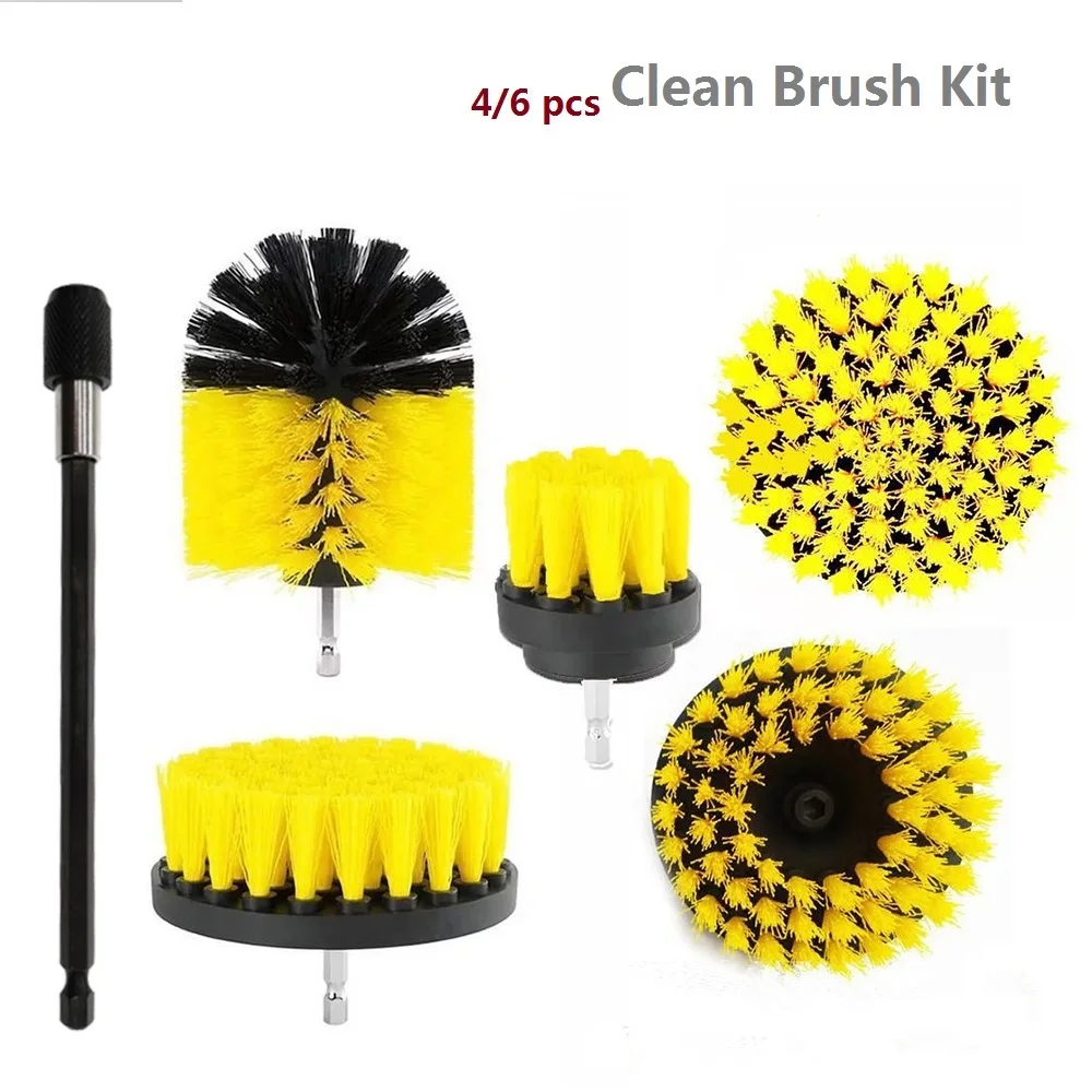 4/6pcs Electric Scrubber Brush Drill Brush Kit Plastic Round Cleaning