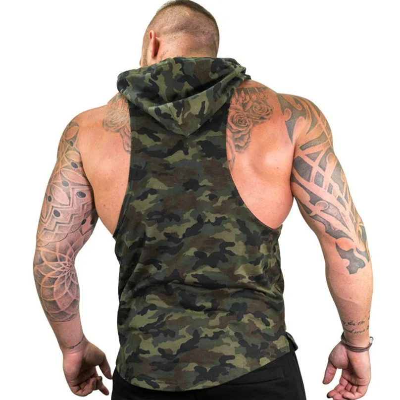 Muscle Mens Vest Gym Sports Sleeveless Hooded Vest Tank Tops Fitness Running Clothes Loose training Tops Vests &3s11 (9)