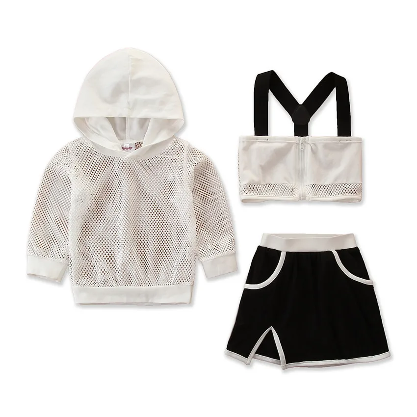 

.Girls Summer Clothing Sets 3pcs Tracksuits Children Fashion Hoodies Vest Dress For Baby Kids Sports Suits Toddler 4 5 6 Years