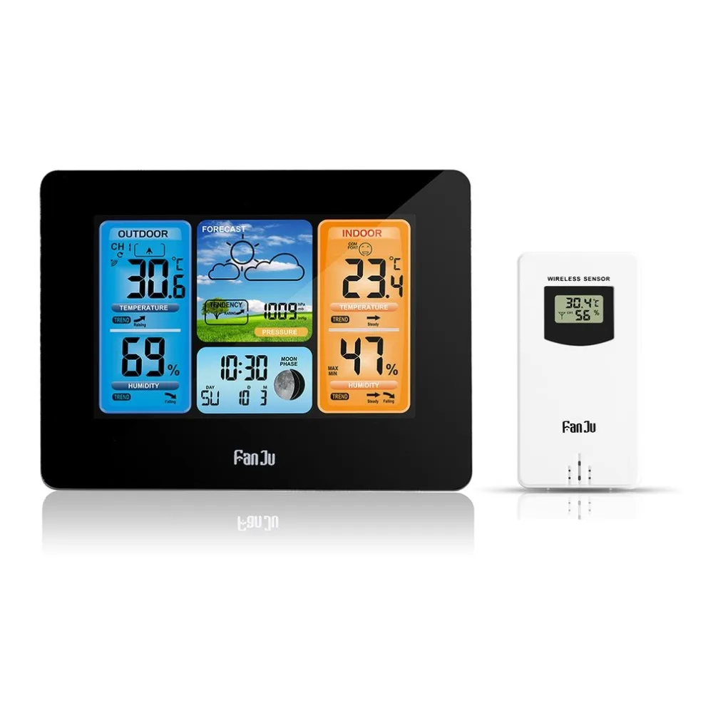Goedkoop Draadloze Weerstation Kleur Weerbericht Met Alert Temperatuur Vochtigheid Barometer Alarm Maan Fase Kleurrijke Weersverwachting