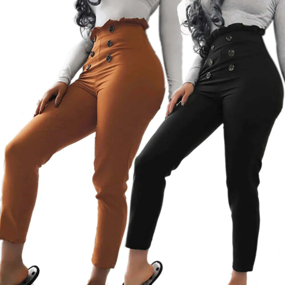 

CALOFE 2019 Elegant Women High Waist Paperbag Trousers Vintage Casual Female Slim Fit Long Solid Pencil Pants Pantalon Femme