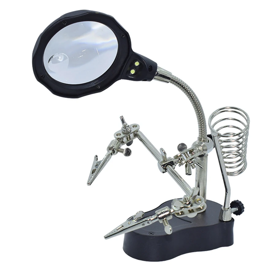 

1Pcs Welding Magnifying Glass With LED Soldering Iron Stand Desktop Magnifier 3.5X-12X Len Auxiliary Clip Soldering Repair Tool